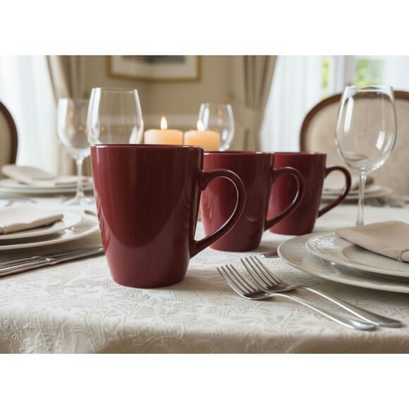 Corelle Hearthstone Red & Black Stoneware Coffee Mugs Set of 3 - Picture 1 of 8